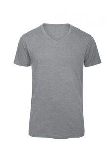 B&C BC057 - T-Shirt A Tre Tessuti Con Scollo A V Uomo Heather Light Grey