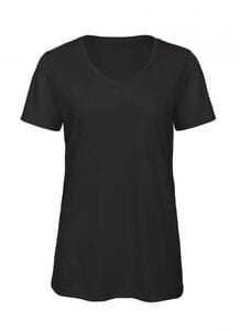 B&C BC058 - T-shirt feminina de decote em V Tri-Blend Black