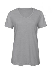 B&C BC058 - T-shirt da donna con scollo a v in tri-blend Heather Light Grey