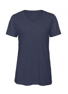 B&C BC058 - T-shirt feminina de decote em V Tri-Blend Heather Navy