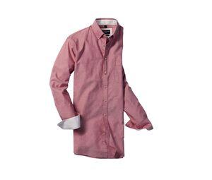 RUSSELL COLLECTION RU920M - MEN'S LONG SLEEVE TAILORED WASHED OXFORD SHIRT Oxford Red / Cream