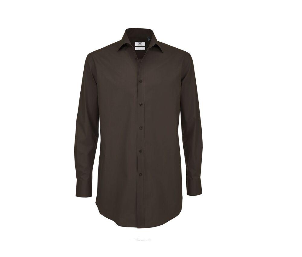 B&C BC710 - Men's Black Tie Elastane Long Sleeve Poplin Shirt