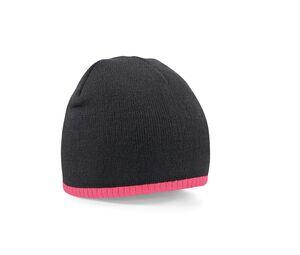 Beechfield BF44C - Two-tone pull on beanie Black/ Fluorescent Pink