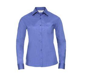 Russell Collection JZ34F - Damen Langarm Bluse Popeline Corporate Blue