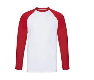 Fruit of the Loom SC238 - Long Sleeve Baseball T-Shirt White / Red