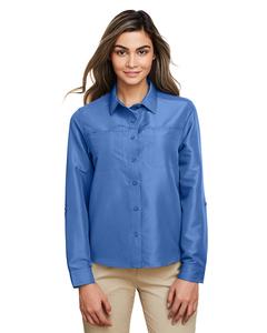 Harriton M580LW - Ladies Key West Long-Sleeve Performance Staff Shirt Blue