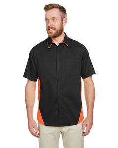 Harriton M586 - Men's Flash IL Colorblock Short Sleeve Shirt Black/Tm Orange