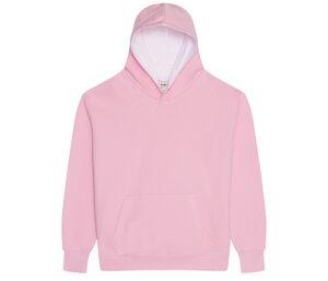 AWDIS JH03J - Kontrastes Kapuzen-Sweatshirt Baby Pink/Arctic White