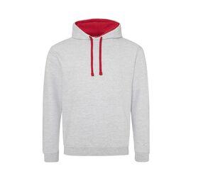 AWDIS JH003 - Contrast Hoodie Heather Grey/ Fire Red