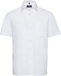 Russell Collection R937M - Poplin Easy Care Pure Cotton Short Sleeve Shirt Mens White