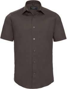 Russell Collection R947M - Easy Care Fitted Short Sleeve Shirt Mens Chocolate