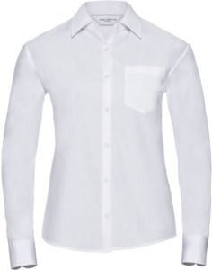 Russell Collection R936F - Poplin Easy Care Pure Cotton Long Sleeve Shirt Ladies White