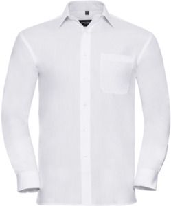 Russell Collection R936M - Poplin Easy Care Pure Cotton Long Sleeve Shirt Mens White