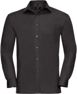 Russell Collection R936M - Poplin Easy Care Pure Cotton Long Sleeve Shirt Mens Black