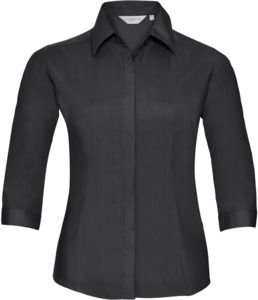 Russell Collection R926F - Poplin Easy Care Fitted 3/4 Sleeve Shirt Ladies Black