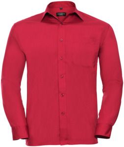 Russell Collection R934M - Mens Poplin Shirts Long Sleeve 110gm Classic Red