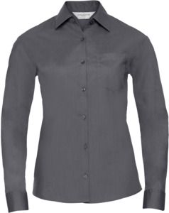 Russell Collection R934F - Ladies Poplin Shirts Long Sleeve 110gm Convoy Grey
