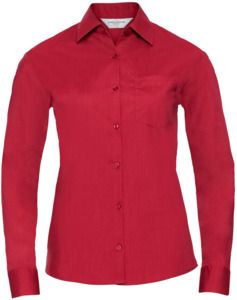 Russell Collection R934F - Ladies Poplin Shirts Long Sleeve 110gm Classic Red
