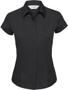 Russell Collection R925F - Poplin Easy Care Fitted Cap Sleeve Shirt Ladies Black