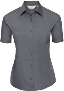 Russell Collection R935F - Ladies Poplin Shirts Short Sleeve 110gm Convoy Grey