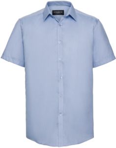 Russell Collection R963M - Herringbone Short Sleeve Mens Shirt Light Blue