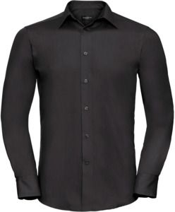 Russell Collection R924M - Poplin Easy Care Tailored Long Sleeve Shirt Mens Black