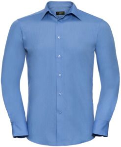 Russell Collection R924M - Poplin Easy Care Tailored Long Sleeve Shirt Mens Corporate Blue