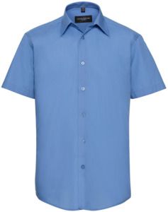 Russell Collection R925M - Poplin Easy Care Tailored Short Sleeve Shirt Mens Corporate Blue