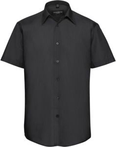 Russell Collection R925M - Poplin Easy Care Tailored Short Sleeve Shirt Mens Black
