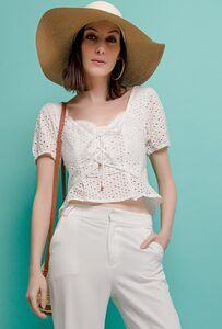 ALLYSON 1TP13 - Embroidered and perforated Blouse