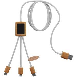 SCX.design 2PX108 - SCX.design C39 3-in-1 rPET light-up logo charging cable with squared bamboo casing