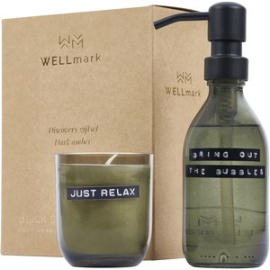 WELLmark 126311 - Distributeur de savon pour les mains de 200 ml et jeu de bougies parfumées de 150 g WELLmarkDiscovery - parfum ambré foncé